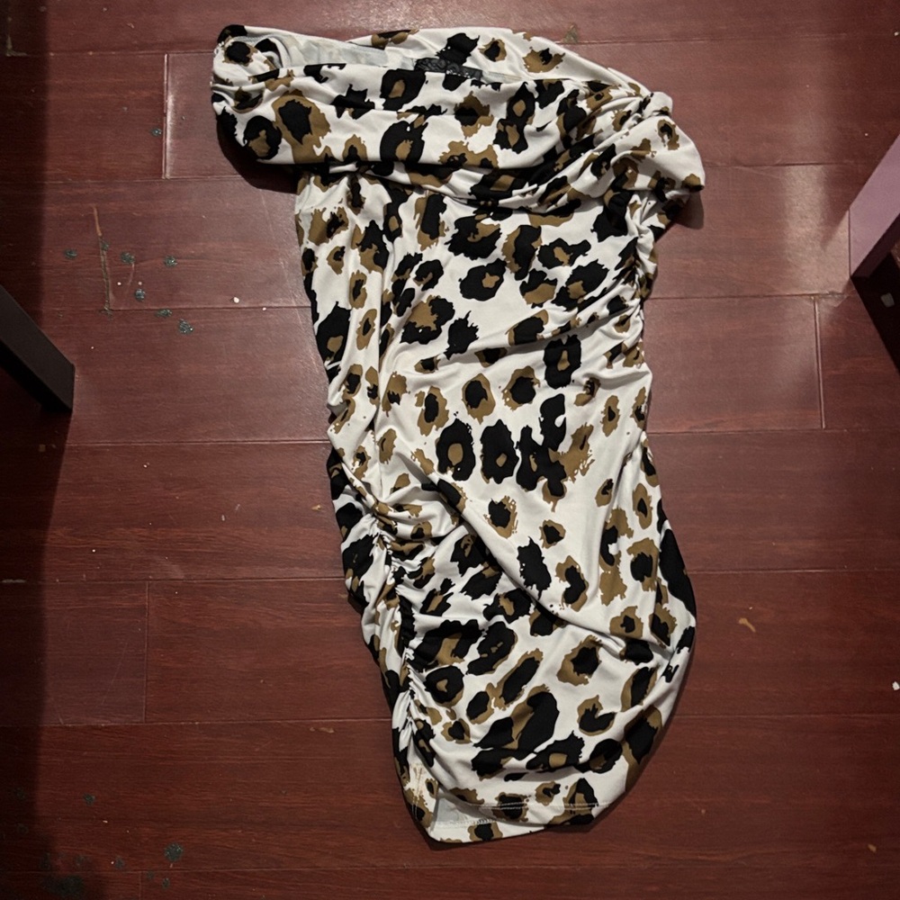 Leopard Print One Shoulder Dress